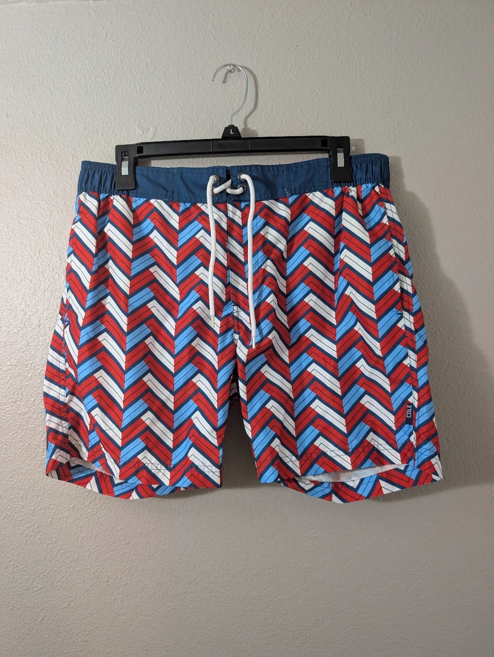 Cole Men's Red & Blue Chevron Swim Trunks - Drawstring Waist